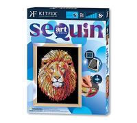 Kitfix - Sequin Art Lion avec cadre en bois - 27 x 36 cm - Sequin Art Blue Premium - Image à paillettes - Kit de création pour adolescents, adultes et enfants de plus de 8 ans - 1207