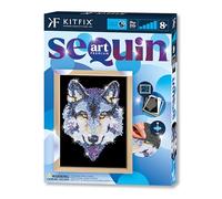 Kitfix - Sequin Art Loup avec cadre en bois - 27 x 36 cm - Sequin Art Blue Premium - Image à paillettes - Kit de création pour adolescents, adultes et enfants de plus de 8 ans - 1215