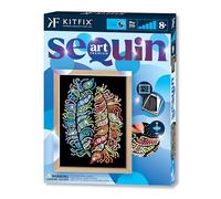 Kitfix - Sequin Art Plumes avec cadre en bois - 27 x 36 cm - Sequin Art Blue Premium - Image à paillettes - Kit de création pour adolescents, adultes et enfants de plus de 8 ans - 2222