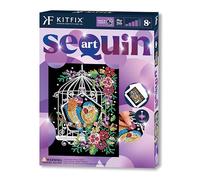 Kitfix - Sequin Art Purple - Cage à oiseaux - Image à paillettes - 27 x 36 cm - Kit de création pour enfants, adolescents et adultes de plus de 8 ans - 1945