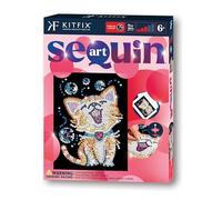 Kitfix - Sequin Art Red - Chaton bulles - Image à paillettes - 21 x 28 cm - Kit de création pour enfants et adultes de plus de 6 ans - 2418