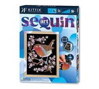 Kitfix - Sequin Art Rouge-gorge avec cadre en bois - 27 x 36 cm - Sequin Art Blue Premium - Image à paillettes - Kit de création pour adolescents, adultes et enfants de plus de 8 ans - 2110