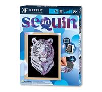 Kitfix - Sequin Art Tigre des neiges avec cadre en bois - 27 x 36 cm - Sequin Art Blue Premium - Image à paillettes - Kit de création pour adolescents, adultes et enfants de plus de 8 ans - 1217