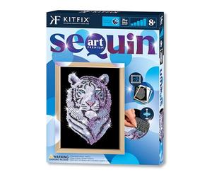 Kitfix - Sequin Art Tigre des neiges avec cadre en bois - 27 x 36 cm - Sequin Art Blue Premium - Image à paillettes - Kit de création pour adolescents, adultes et enfants de plus de 8 ans - 1217