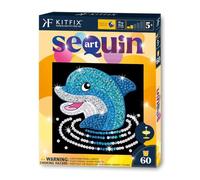 Kitfix - Sequin Art Yellow Dauphin - Tableau à paillettes - Idée cadeau | 1200+ sequins, guide couleur imprimé sur l’image, création 20 × 20 cm, activité manuelle dès 5 ans, 2-3 h