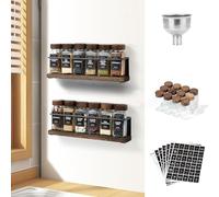 KitHero Étagère à épices magnétique avec couvercle en bois avec 12 pots, 216 étiquettes, 1 entonnoir en acier pour réfrigérateur, four à micro-ondes - Ensemble complet d'organiseurs à épices