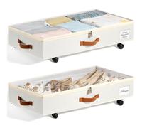KitHero Lot de 2 boîtes de rangement à roulettes pour dessous de lit avec couvercle transparent, 17 cm de hauteur, panier de rangement à roulettes sous le lit, panier de rangement pour chaussures