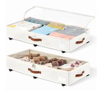 KitHero Lot de 2 boîtes de rangement sous lit de 15 cm avec roulettes, boîte de rangement sous lit pour chaussures avec couvercle transparent, sac de rangement sous lit à roulettes pour organisateur