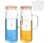 KitHero Lot de 2 distributeurs de détergent à lessive avec couvercles et poignées en bambou - Facile à verser - 1,417,5 g - Boîtes à linge liquide pour l'organisation et le rangement de la buanderie