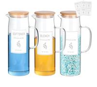 KitHero Lot de 3 distributeurs de détergent à lessive avec couvercles et poignées en bambou - Facile à verser - 1,417,5 g - Boîtes à linge liquide pour l'organisation et le rangement de la buanderie