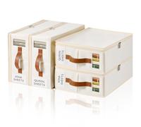 KitHero Lot de 4 organiseurs de draps de lit avec fermeture éclair - Organisateurs de draps de lit et étiquette de rangement, poignée, fenêtre de visualisation, organiseurs de placard en lin pour