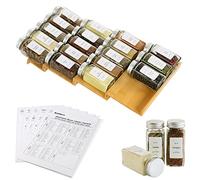 KitHero Organiseur de tiroir à épices avec 18 pots et 216 étiquettes, caoutchouc antidérapant, plateau à épices en bambou à 4 niveaux pour tiroirs de cuisine, armoires, comptoirs