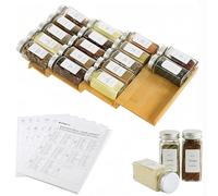 KitHero Organiseur de tiroir à épices avec 20 pots à épices, 216 étiquettes, 50 caoutchouc antidérapant, plateau d'assaisonnement à 4 niveaux pour tiroirs de cuisine, armoires, comptoir, 22,9 cm de
