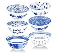 Kithing Lot de 6 bols à riz en céramique avec motifs bleus et blancs très petits, parfaits pour les desserts, les assaisonnements, les plats d'accompagnement et autres aliments (11.4 cm)
