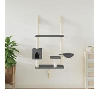 kithwjll Arbre à chat avec colonne à griffer, montage mural, gris foncé, 153 cm, tronc en sisal, surface de couchage, grotte, arbre d'escalade pour appartement, salon, entretien des griffes et