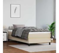 kithwjll Cadre de lit à sommier tapissier crème 80 x 200 cm en cuir synthétique avec pieds stables et lattes en contreplaqué pour un sommeil confortable au design moderne