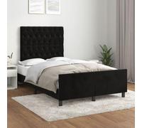 kithwjll Cadre de lit sans matelas, noir, 120 x 190 cm, en velours avec tête de lit réglable en hauteur, cadre en bois stable, lit rembourré pour chambre à coucher, lit d'amis, chambre d'adolescent et