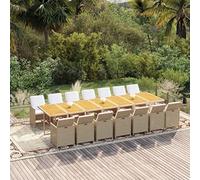 kithwjll Ensemble de meubles de jardin 15 pièces avec salon et coussins en polyrotin beige pour terrasse, balcon et extérieur Salon à manger avec table et chaises pour se détendre et faire des fêtes