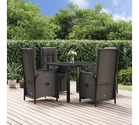 kithwjll Ensemble de meubles de jardin 5 pièces avec coussins noirs en polyrotin - Salon de balcon - Meubles de terrasse - Salon d'extérieur - Avec dossiers réglables et cadre en acier robuste pour