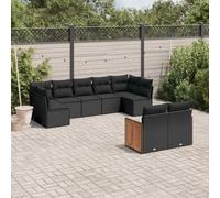 kithwjll Ensemble de meubles de jardin 9 pièces avec coussins - Noir - En rotin synthétique - Pour terrasse, terrasse, véranda, cour et camping, résistant aux intempéries, empilable, peu encombrant