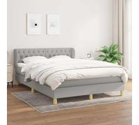 kithwjll Lit à sommier tapissier avec matelas, 140 x 200 cm, gris clair, lit rembourré en tissu avec tête de lit réglable en hauteur et espace de rangement, convient comme lit double, lit d'invité ou