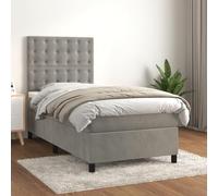 kithwjll Lit à sommier tapissier gris clair avec velours, 90 x 190 cm, avec matelas et coussin, avec tête de lit réglable, convient comme lit d'appoint, lit d'enfant ou lit d'adolescent pour un