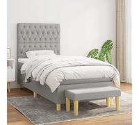 kithwjll Lit capitonné avec matelas, gris clair, 90 x 200 cm, tissu double, meuble de chambre à coucher, meuble de chambre à coucher, cadre de lit stable avec tête de lit réglable en hauteur et