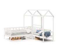 kithwjll Lit de jour avec toit et banc, blanc, 80 x 200 cm, en pin avec espace de rangement, cadre de lit, cadre en bois, dossier, convient pour chambre à coucher, chambre d'amis, chambre d'enfant