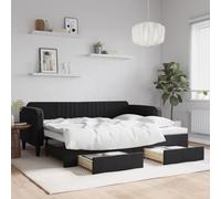 kithwjll Lit de jour extensible avec espace de rangement, noir, 90 x 200 cm, en velours, lit double avec tiroirs, design moderne