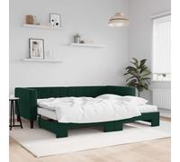 kithwjll Lit de jour extensible avec matelas, vert foncé, 90 x 200 cm, en velours, design moderne, lit d'appoint, polyvalent, cadre de lit avec espace de rangement, lit double pour chambre à coucher