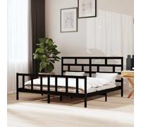kithwjll Lit en bois massif de pin noir 200 x 200 cm avec cadre robuste et tête de lit confortable pour chambre à coucher moderne, convient comme lit double, lit d'appoint ou lit d'adolescent, espace