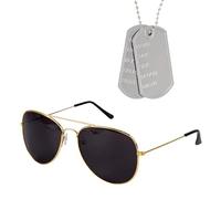 Kitimi 2 PCS Lunettes de Pilote Accessoires Lunettes de Soleil Homme Militaire Armée Dogtag, Chaîne Militaire, Pendentif Collier Homme pour Carnival Fête à Thème Jeu de Rôle Costume Dress Up