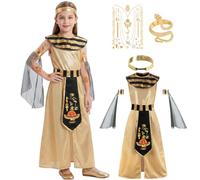 Kitimi Costume de Cléopâtre égyptienne pour filles - Costume de reine égyptienne avec coiffure, tatouage, bague, etc. - Déguisement de princesse pour cosplay, Halloween, journée mondiale du livre