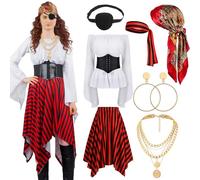 Kitimi Costume de Pirate pour Femmes, Costume de Pirate pour Adultes avec Cache-œil, Collier et boucle d'oreille, Costume de Pirate pour Carnaval, Halloween pour Adultes et Femmes(M)