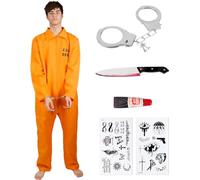 Kitimi Costume Détenu Déguisement Prisonnier Homme Deguisement Prisonnier Orange Homme Orange Combinaison De Prisoner Costume de Criminel Cosplay Unisexe Vêtements de Carnaval