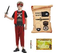 Kitimi Déguisement Costume Pirate Enfants Accessoires Pirate Capitaine Garçon avec Cache-Oeil Compass Bandana Bourse Boucle d'oreille Enfant Pirate Carnaval Halloween Costume
