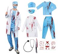 Kitimi Déguisement Médecin Zombie Homme, Déguisement Chirurgien Halloween avec Haut Pantalon Stéthoscope Haut Masque, Adulte Costume Docteur Horreur pour Halloween Carnaval Cosplay