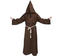 Kitimi Deguisement Pretre Homme Adulte, Costume Moine Marron avec Croix, Costume Pretre Homme, Robe de Prêtre, Déguisement Médiéval Homme, Costume Homme Carnaval pour Halloween Cosplay