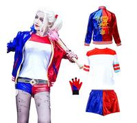 Kitimi Déguisement Q-uinn Enfant Femme Déguisement Halloween Carnaval Fille Avec Gants, Veste, T-shirt, Short Sur Le Thème Des Déguisements Cosplay Pour Carnaval Halloween(M)