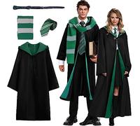 Kitimi GreenM Magic Robe, cape, 5 pièces, costume de cosplay de magicien, pour adulte, avec cape, mur magique, lunettes, écharpe, tie, costume de Wizard d'Halloween pour cosplay, carnaval