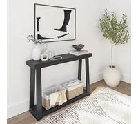 KITMOUS Solid Wood Console Table with Storage, 46.25 inch, Sofa Table with Shelf, Narrow Entryway Table for Hallway, Behind The Couch, Living Room, Foyer, Easy Assembly, Black