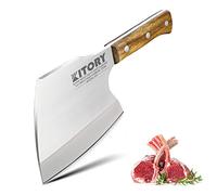 Kitory Feuille de Boucher 16cm pour la viande congelée et les gros os, 1KG Couteau Hachoir lourd Forgé à la Main, Couteau de Boucher en Forme de Hache, extra-épais 7 mm