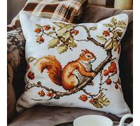kitphoenix 43×43Cm Création De Tapis Et Canvas,Kit Coussin Au Point Noué, Écureuil Couché Sur L'Arbre Kit Tapis Point Noué,Kit De Coussin Avec Crochet À Loquet,Tapis Point Noué Kit