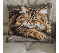 kitphoenix 43×43Cm Création De Tapis Et Canvas Taie D'Oreiller Kits Chat Suspendu De Crochet Kit Point Noué Coussin Kit De Verrouillage Kit Tapis Point Noué