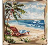 kitphoenix 43×43Cm Création De Tapis Et Canvas Taie D'Oreiller Kits Plage De Crochet Kit Point Noué Coussin Kit De Verrouillage Kit Tapis Point Noué