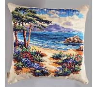 kitphoenix 43×43Cm Création De Tapis Et Canvas Taie D'Oreiller Kits Plage De Crochet Kit Point Noué Coussin Kit De Verrouillage Kit Tapis Point Noué