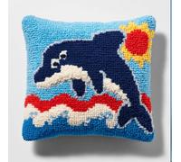 kitphoenix Coussin Au Crochet À Loquet Bricolage Dauphin Kit De Tapis De Crochet À Point,Création De Tapis À Crocher Pour Adultes Et Enfants,Modèle De Couleur Pré-Imprimé,43X43Cm