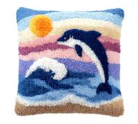 kitphoenix Coussin Au Crochet À Loquet Bricolage Dauphin Kit De Tapis De Crochet À Point,Création De Tapis À Crocher Pour Adultes Et Enfants,Modèle De Couleur Pré-Imprimé,43X43Cm