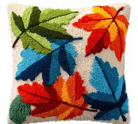 kitphoenix Coussin Au Crochet À Loquet Bricolage Feuille Kit De Tapis De Crochet À Point,Création De Tapis À Crocher Pour Adultes Et Enfants,Modèle De Couleur Pré-Imprimé,43X43Cm