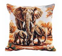 kitphoenix Coussin au Crochets à Loquet Bricolage Éléphant Kit de Tapis de Crochet à Point, Création de Tapis à Crocher pour Adultes et Enfants, Modèle de couleur pré-imprimé, 43x43cm